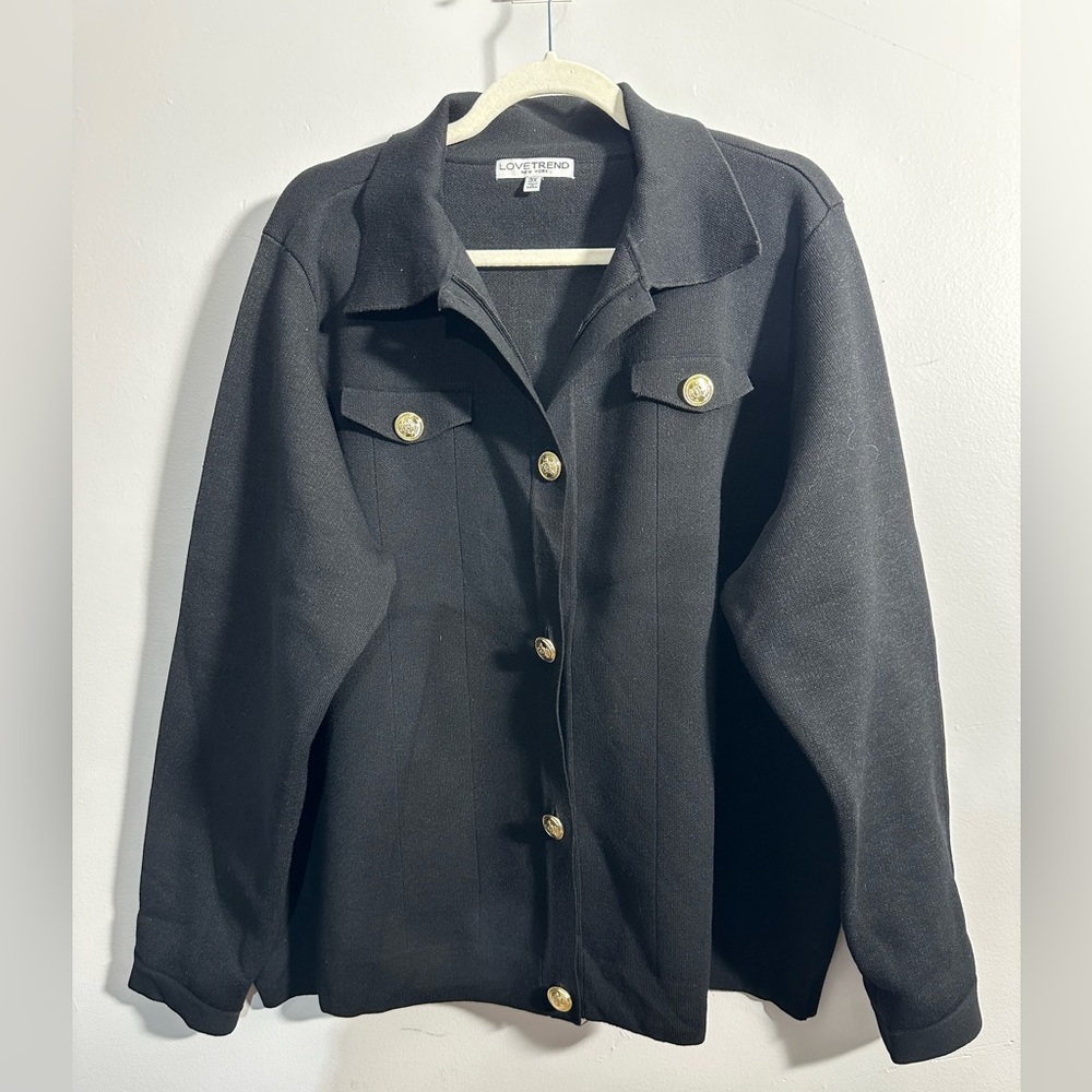 Love Trend New York Size Plus 3X Button Down Black Shacket / Blazer